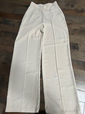 SHEIN Cream High-Waist Wide-Leg Trousers